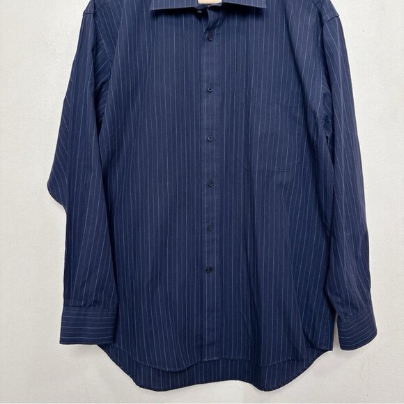Balmain Paris Mens Medium 15.5 Pinstripe Navy Dress Shirt - Picture 3 of 13